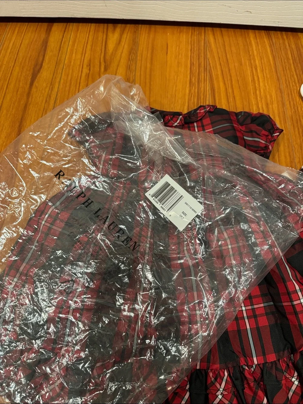 Ralph Lauren Red and Black Plaid Ruffle Hem Formal Dress